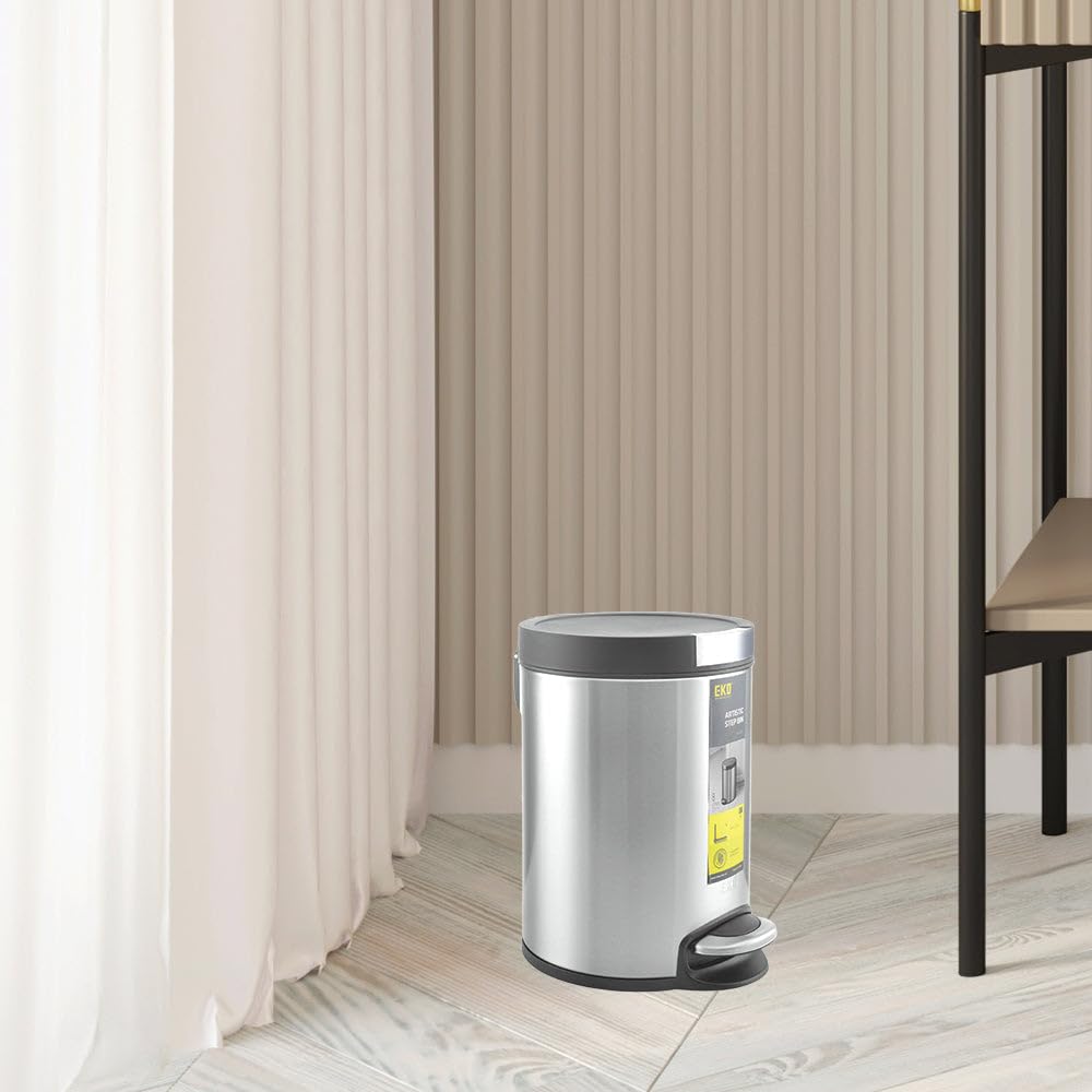 @Home Metal Dustbin, 5 Liters, Silver