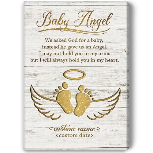 Miscarriage Personalized Name Canvas| Baby Loss Gift| Stillbirth Miscarriage Keepsake Baby Angel Custom Canvas| In Loving Memory of My Baby| Memorial Sympathy Gift for Mother or Father Loss of Baby| T88 (16x24 inch)