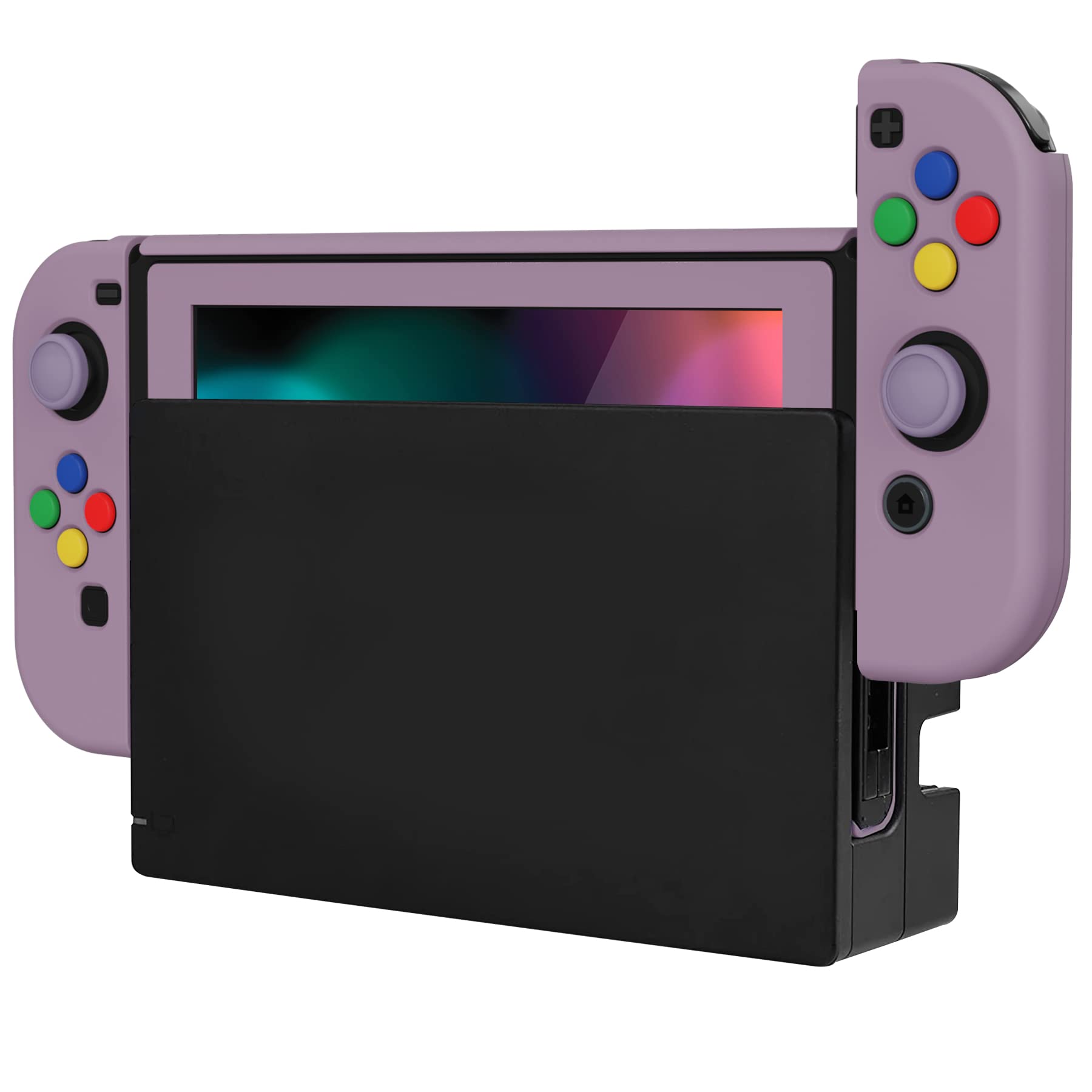 PlayVital Etui Ochronny do Nintendo Switch z Osłoną Ekran,Case Hard Shell do Switch,AlterGrips Ergonomiczna Protective Cover z Kciuka Caps&Caps Przycisków-Ciemnoszary Fiolet