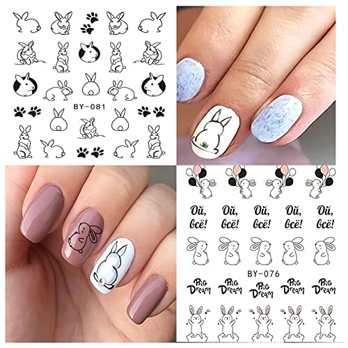 Bunny Nail Stickers Easter Nail Decals Nail Art Stickers Decals Rabbit Carrot Water Transfer Foil For Nail Art Slider Watermark Accessories Geometry Design Manicure Decoration Supplies For Women 12Pcs #TOP6