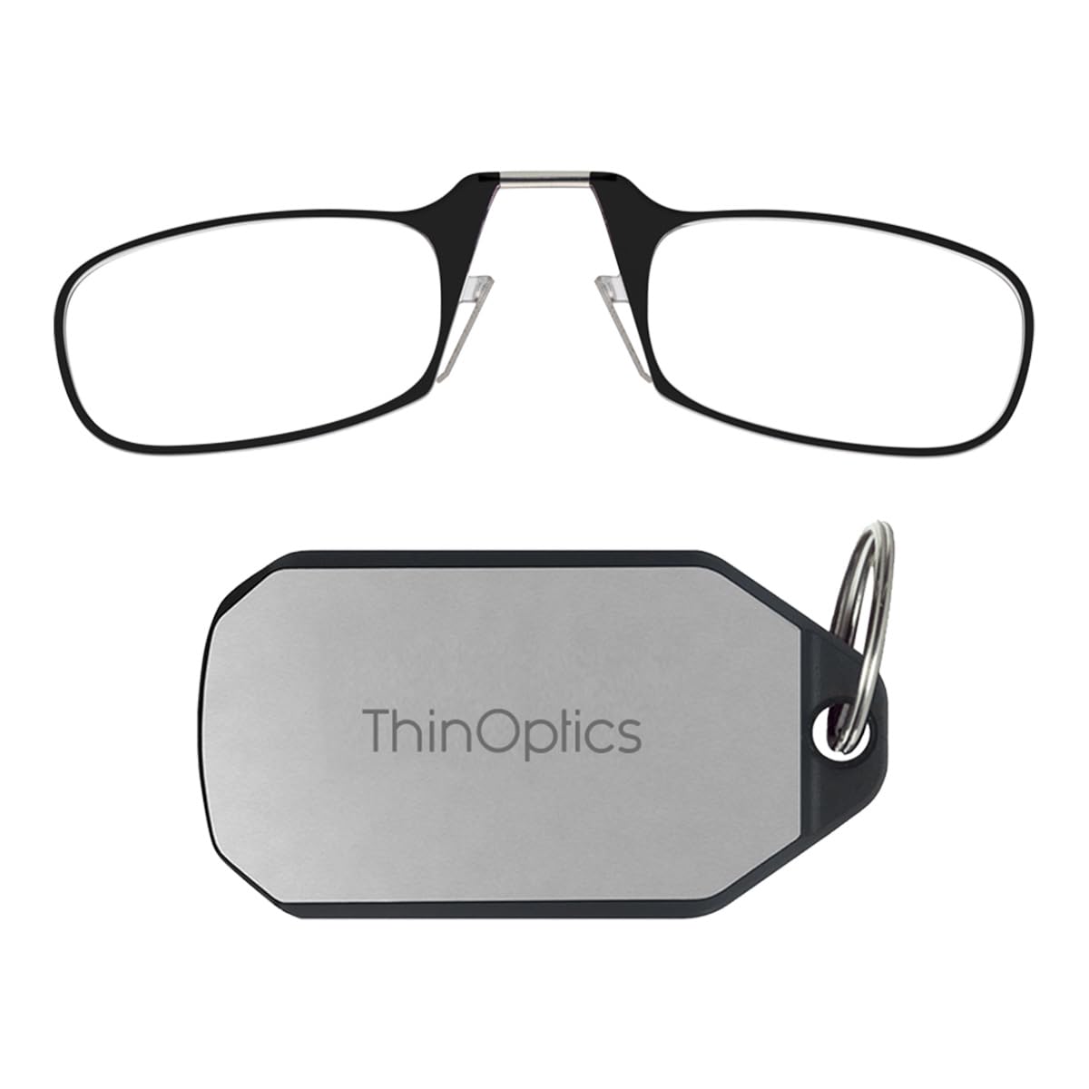 ThinOptics Reading Glasses Rectangular Frames With Keychain Case - Compact Foldable Readers - Clip-on Nose - 1.0 1.5 2.0 2.5 Strength With Flex-Fit Technology