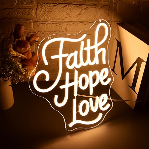Image of Faith Hope Love Neon Sign for Wall Decor Faith Love LED Light for Man Cave | Dimmable led light, christian wedding, church prayer room wall decor, religious gift for jesus believers, size11.8*11.5 in