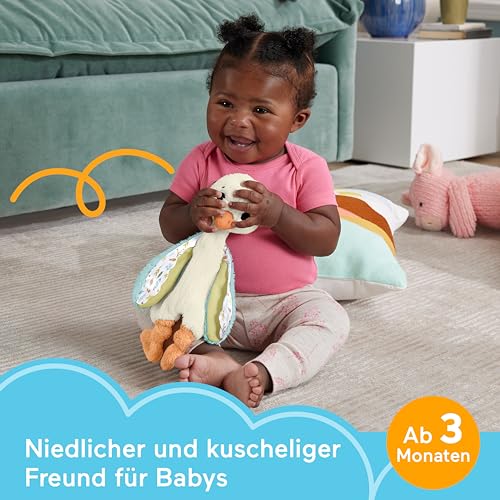 Fisher-Price Schmusegans - Weiche Plüschgans zum Kuscheln und ideal für Unterwegs, waschbar, fördert Tast- und Hörsinn, Feinmotorik und sensorische Fähigkeiten, für Neugeborene, HRB16