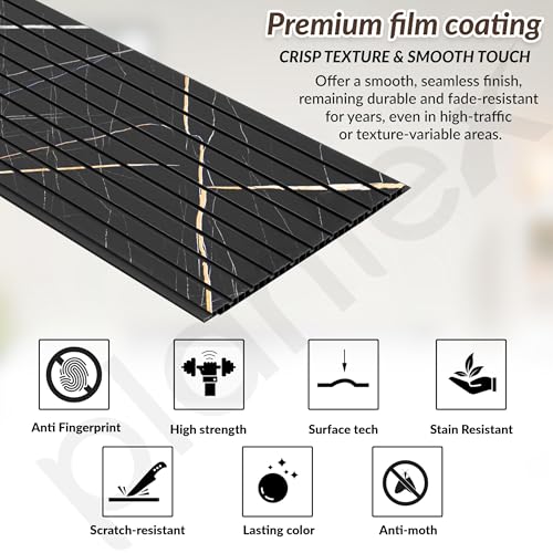 Image of Plantex Louvers Panel for Wall /PVC Wall Panel /3d Panel for Interior Decor /Eco-Friendly Fluted Panel for Walls /- Pack of 7, Covers - 70 Sq. Ft (Black Gold Marble-12 Inch x 10 Ft)