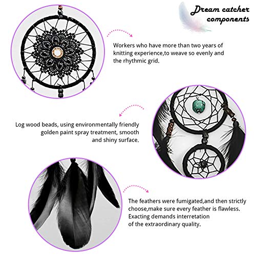 Pretty Jolly Black Gothic Dream Catcher Wall Decor Handmade Woven Feather Macrame Dream Catchers Wall Hanging for Bedroom,Living Room,Wedding Party,Home Decor-Black 3 Rings 22.4" - Image 5