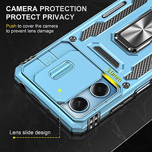 Image of Slide Camera Cover with Ring Holder Mobile Phone Case Cover for Poco X5 Pro (Blue)