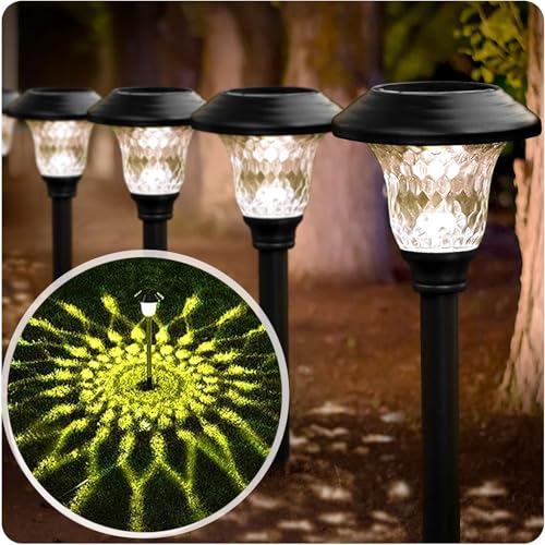 Beau Jardin D0001 8 Pack Solar Pathway Lights Color Changing + Bright White Outdoor Garden Stake Glass Led Stainless Steel Waterproof Landscape Path Lighting cover