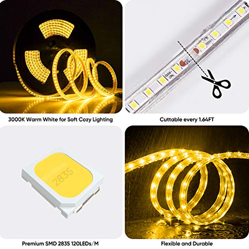 Shine Decor 16.4ft Dimmable 110V-120V LED Strip Lights, 3000K Warm White LED Light Strip, Cuttable LED Strip Lighting, SMD 2835 120LEDs/M Outdoor Waterproof LED Rope lights, 430 Lumen Commercial Light - Thumbnail 2
