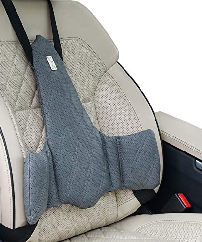KULIK SYSTEM - New Lumbar Support for Car - Innovative Car Back Support - Car Seat Cushions for Lower Back Pain Relief - Lower Back Pillow for Car - Patented (Grey Stitching)