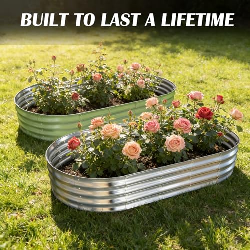 AmazStove Galvanized Raised Garden Bed Kit, Planter Garden Boxes Outdoor, Oval Large Metal for Vegetables Fruits, Flowers Planter Boxes, Easy Assembly Garden Bed Kit (Silver, 6×3×1FT (2-Pack) by AmazStove - Used condition - Image 2