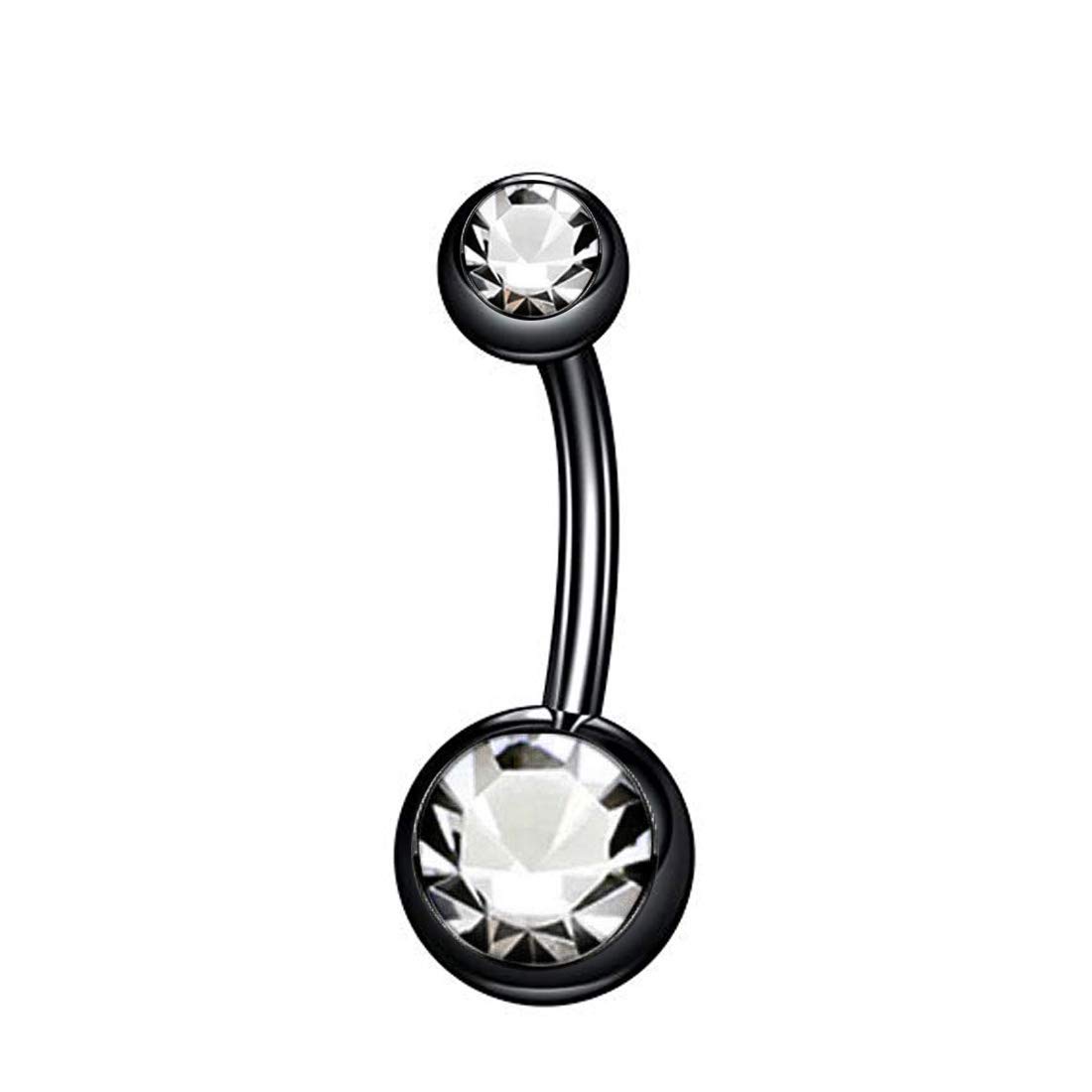gadgetsden 316L Surgical Steel Screw Round Cubic Zirconia Black Belly Button Ring Body Jewelry Piercing Navel Ring Barbells-picture-36