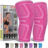Knee Brace for Meniscus Tear 2 Pack, Knee Compression Sleeve for Men and Women, Knee Support for Arthritis, Swelling, Inflammation, ACL, Pain Relief, Running, Workout, Sports and Recovery Pink M