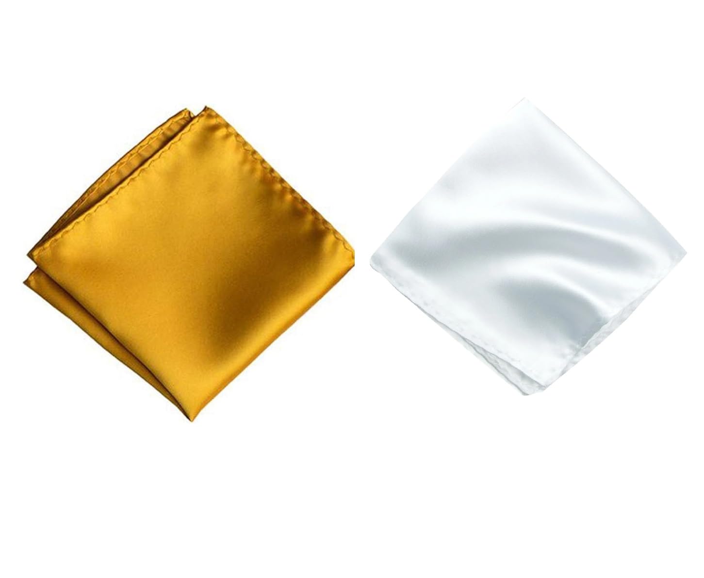 Men's Pocket Square Set – Mustard & White (Pack of 2) | 10x10 inch Satin Handkerchief for Sherwani, Blazer, Suit-image-45