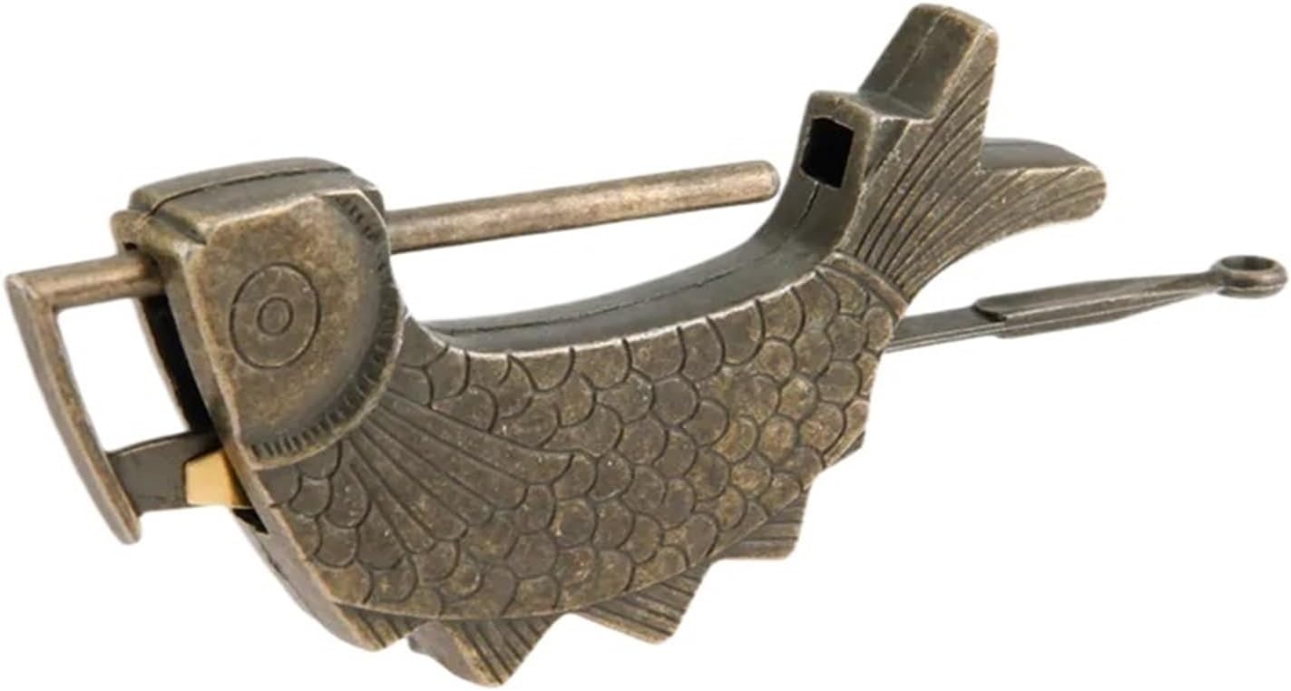 Vintage Antique Door Lock Retro Padlock Jewelry Wooden Box for Fish Pattern Old Style 117 * 56 * 15MM
