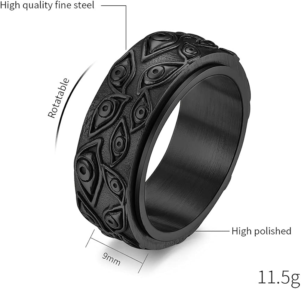Nylry Titanium Stainless Steel Spinner Ring Eye of God Ring Vintage Engraved Eye of Providence Stress Relieving Anxiety Rings All Seeing Eye of Horus Ring Fidget Ring for Men Women Size 712 - Image 5