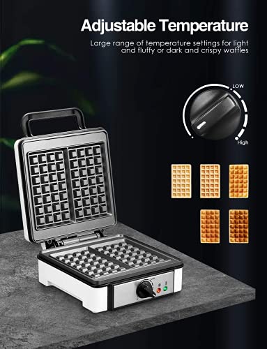 AAUU Waffeleisen Belgisch, 1200W, 2 Extra Dicke Quadratische Belgische/Brüsseler Waffeln, Verbrennungsbeständiger… – Bild 3