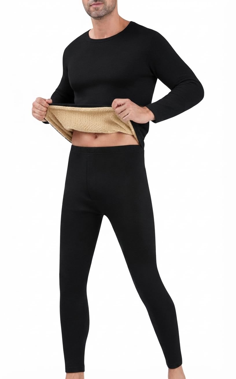 Mens Soft Thin Warm Long Jhons Base Layer Thermal Inner Set Men Warm Full Sleeve Crew Neck Top & Bottoms Pajama for Winter Cold Weather-image-30