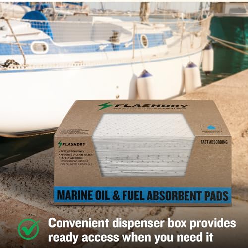Image of FLASHDRY Marine Oil Spill Absorbent Pads,10-Count Oil Control Pads, 17.5 inch x 13.5 inch - Fuel, Diesel & Bilge Water Cleanup, Water-Repellent, Eco-Friendly, Tear-Resistant Hydrocarbon Absorption