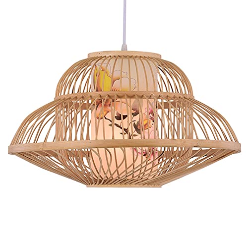 Lampe à suspension en bambou naturel tressé main style vintage pour salle à manger