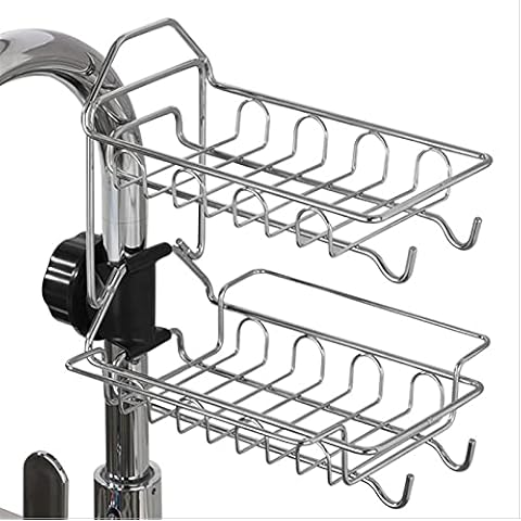 ZDXY Faucet Storage Rack Kitchen Faucet Sponge Rack Stainless Steel Storage Rack Hanging Sink Caddy Storage Rack Removable For Scrubber Soap (Number of layers : 2nd floor) Cover