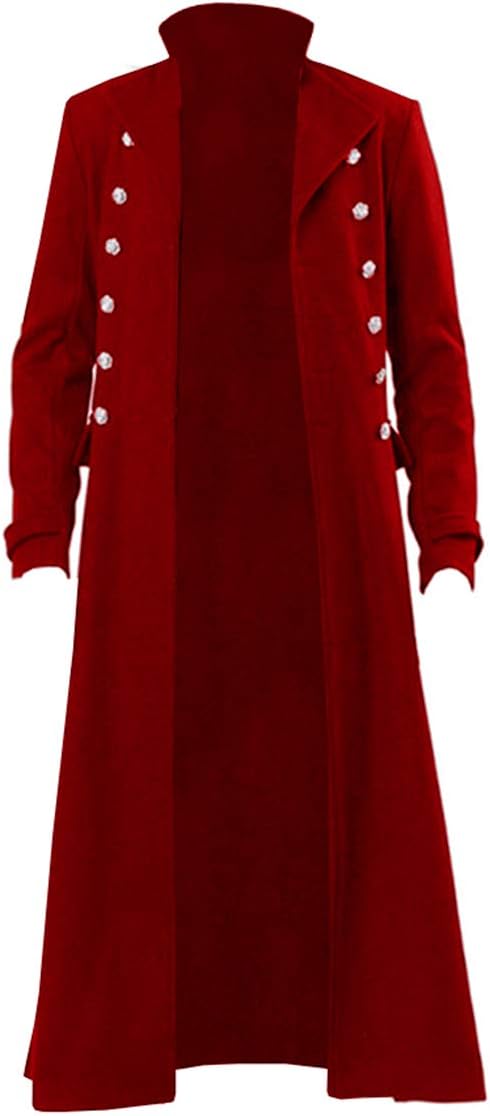 Mens Steampunk Vintage Jacket Gothic Victorian Frock Coat Uniform Halloween Costume Tailcoat Red - Image 2