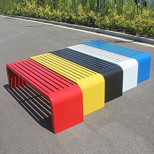 Banc de jardin en métal jaune résistant aux intempéries - 4