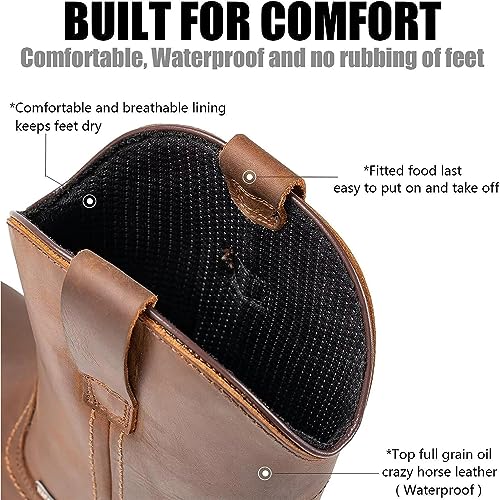 SUREWAY Mens 10 in Soft/Steel Toe Waterproof Wellington Boot,Heavy Duty Pull On Work Boots for Men,Full Grain Leather,Goodyear Welted,Superior Slip Resistant,Waterproof Steel Toe Brown,Size 133