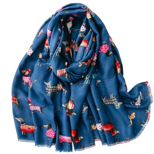 GFM® Damenschal mit Dackel-Motiv, für Frühling, Sommer, alle Jahreszeiten, blau, 42