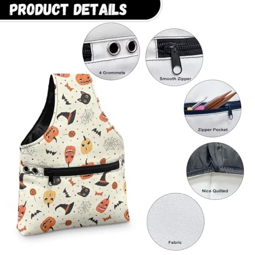 Image of KUIFORTI Halloween Crochet Bag Small Yarn Bags for Crocheting on The Go Crochet Hook Organizer Halloween Decor Knitting Bags Canvas Crochet Bags and Totes, Pumpkin Cat