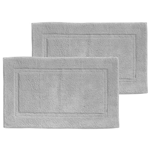 mDesign 100% Cotton Bath Mat - Soft Hotel-Style Rectangular Bathroom Floor Rug - Plush, Water Absorbent Cloth Bathmat for Outside Bathtub/Shower, Machine Washable Cotton Bath Rug - 2 Pack - Gray