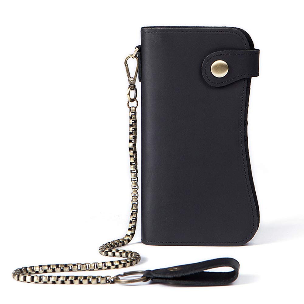 LXBB Men's Wallet Maippi Long Wallet Retro Men's Leather Chain Anti-haunter Hand Bag Business Money (Color : Black)