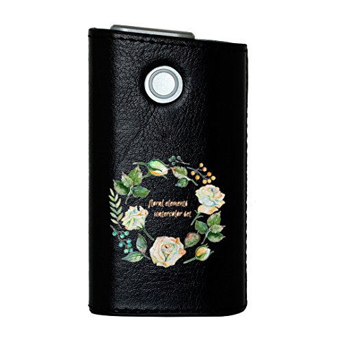 glo グロー グロウ 専用 レザーケース レザーカバー タバコ ケース カバー 合皮 ハードケース カバー 収納 デザイン 革 皮 BLACK ブラック フラワー 英語 文字 009646