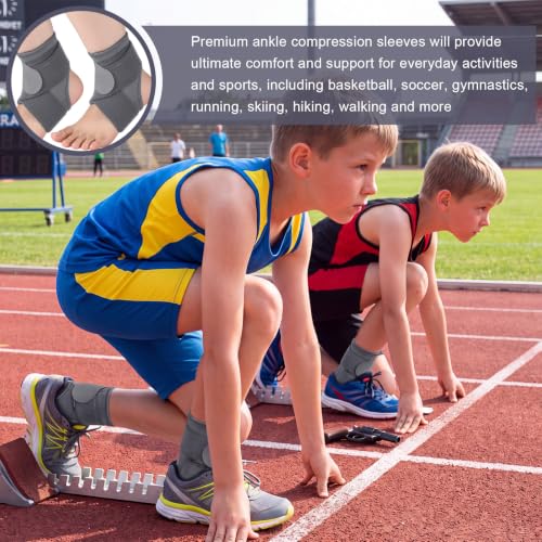 Image of Honoson 2 Pcs Ankle Brace Kid Ankle Support Youth Neoprene Lace up Compression Sleeve Foot Brace Stabilizer with Adjustable Strap for Sport Sprained Plantar Fasciitis Achilles Tendonitis(Grey,S)
