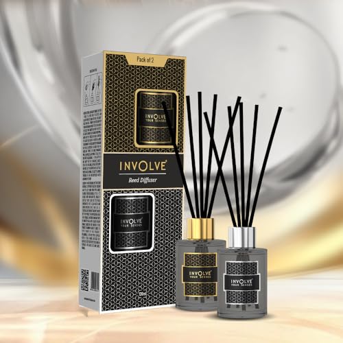 Image of Involve your senses Wood Elegance Reed Diffuser Set- Golden Musk Glory and Silver Aqua - 120 ml|Oil Diffuser with Free 10 Reed Sticks|Room Freshener for Home, Bedroom|Gifts Set (Pack of 2)