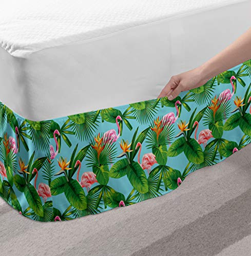 Ambesonne YET_105581_QUEEN Tropical Bed Skirt, Formation Of Flamingos And Hawaiian Plants And Flowers thumb #2