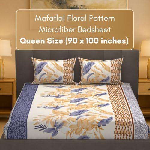 Image of Mafatlal Luxe Lilac 140 GSM Elegant Bedsheet with 2 Pillow Cover for Double Bed and Queen Size, 90x100 Inch - Brown & Gold, Premium Microfiber, Soft & Lightweight (144 TC)