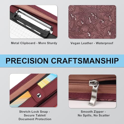 Image of Eshow Portfolio Organizer - 3 Ring Binder with Zipper, Vegan Leather Business Padfolio Folder with Notepad Includes 5 Color Sheet Protectors for Documents Files for Men Women