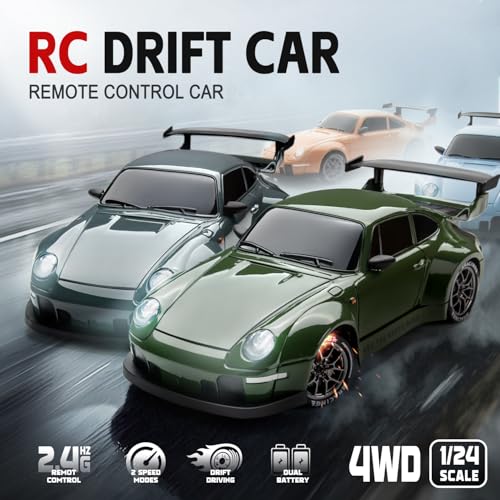 Image of Drift RC Car Kit - 1 /24 4WD 2.4GHz Remote Control Green Sports Car