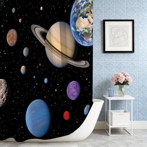 Rideau de douche 180x180 planète spatiale en tissu polyester imperméable