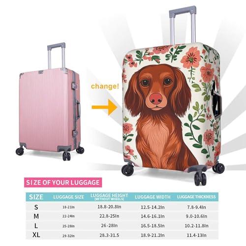 Dachshund Brown Floral Luggage Cover Washable Suitcase Cover Anti-Scratch Luggage Protector Covers Elastic Suitcase Identify M fits 22-24 Inch Luggage2