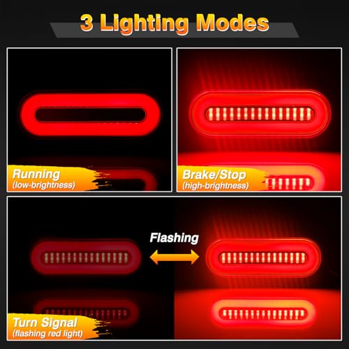 Image of 6 Inch Oval LED Trailer Tail Lights, 2 Pcs Smoked Lens Red 114 LEDs Turn Signal Running Brake Tail Lights, DC12V-24V Universal Waterproof Oval Tail Lights for Trailer Truck RV Van