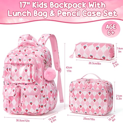 Image of Fimibuke Kids Backpack for School Girls, Waterproof Backpack w /Lunch Box | 3PCS Lightweight Pink Bow Bookbag w / Lunch Box Combo, Cute Backpack for Kids Girls Ages 6+ Elementary Middle School Teens