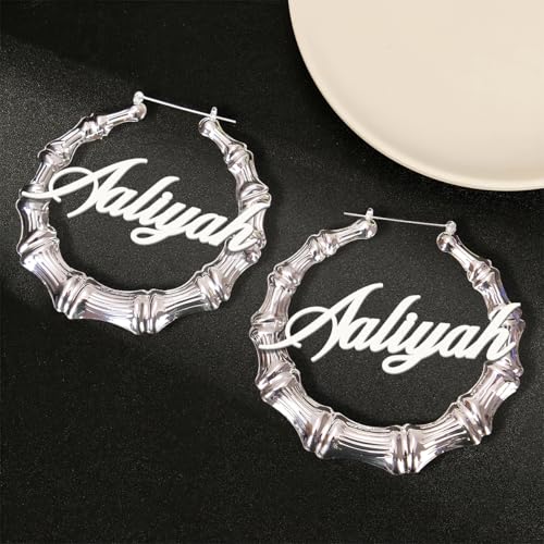 Custom Name Hoop Bamboo Earrings – Personalized Gold or Silver Earrings for Women - Gift For Women, Christmas, Mother Day, Birthday Gifts For Women4