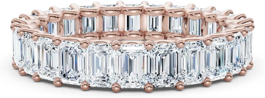 3-10 Carat Emerald Cut Moissanite Wedding Band Eternity Rings for Women 10K 14K 18K Solid Gold & 925 Sterling u Prong Eternity Ring Moissanite Wedding Ring Christmas Gift For Women