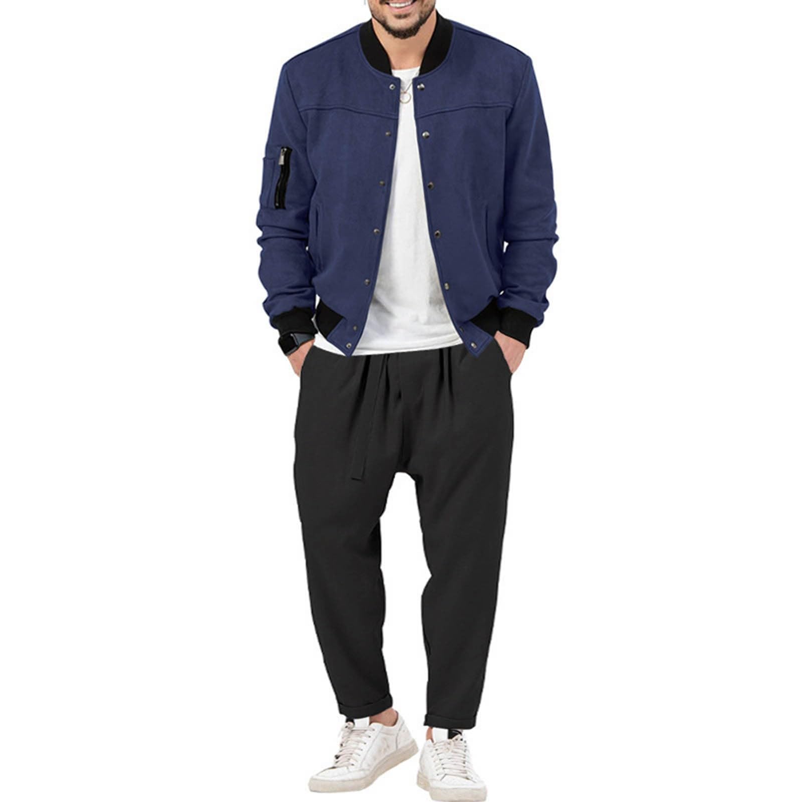 Trajes de mascarada para hombre y hombre, otoño e invierno, casual, a la moda, con personalidad, chaqueta de manga larga, traje de pantalón a rayas de tiza