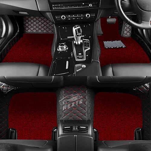Image of 7D Premium Imported Car Foot Mat for Audi A3 Auto (2016-2026)|Luxurious & Elegant Look | 100% Waterproof and Dust Proof | Custom Fitted Car Floor Mat-Black with Red Grass