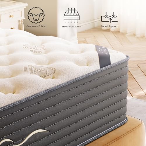 Image of TXO 12 Inch Cashmere Hybrid King Mattress in a Box, Dual-Sided Medium Firm & Firm, Cooling Gel Memory Foam Mattress, Pocket Springs for Motion Isolation, Pressure Relief, CertiPUR-US Certified