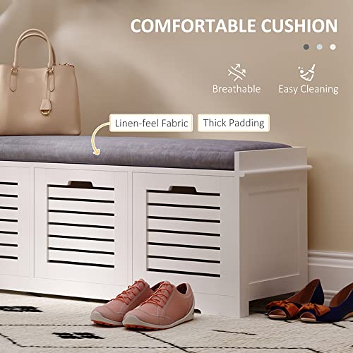 HOMCOM Shoe Storage Bench with 3 Drawers & Removable Grey Seat Cushion Hallway Organisation furniture - Image 4