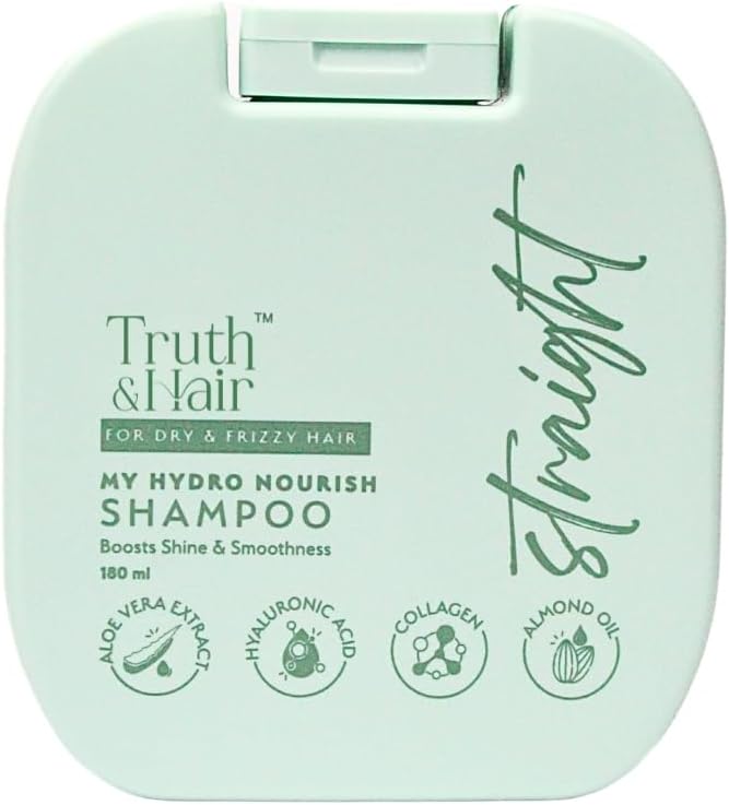 Hydro Nourish Shampoo for Straight hair (180ml) | With Sweet Almond Oil, Hyaluronic Acid & Collagen | SLS & Paraben free | Dermat Approved | Locks Moisture & Strengthens Hair Follices