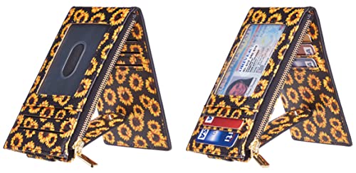 Image of Chelmon Women's RFID Slim Card Holder Wallet | Thin Bifold Multi Card Case with Zipper Coin Pocket Purse for Women(Sunflower)